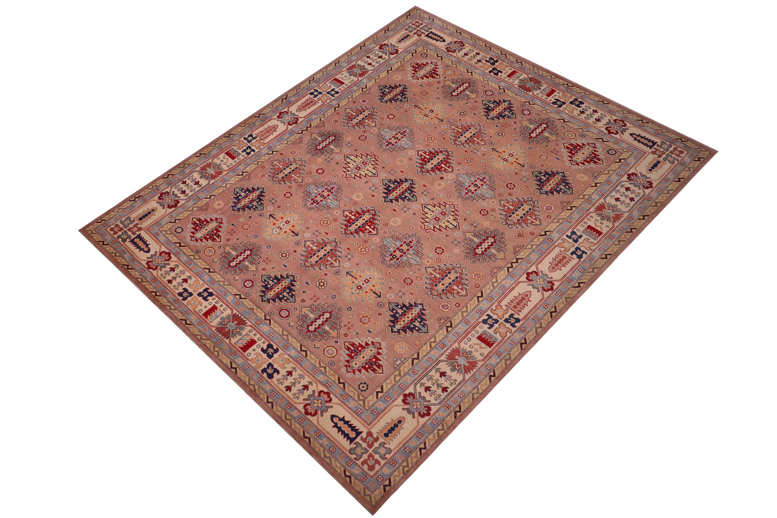 handmade Geometric Kazak Rose Beige Hand-made RECTANGLE 100% WOOL area rug 9'X12'