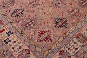 handmade Geometric Kazak Rose Beige Hand-made RECTANGLE 100% WOOL area rug 9'X12'