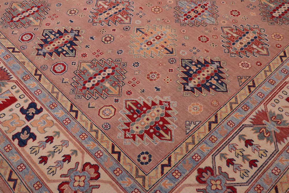 handmade Geometric Kazak Rose Beige Hand-made RECTANGLE 100% WOOL area rug 9'X12'