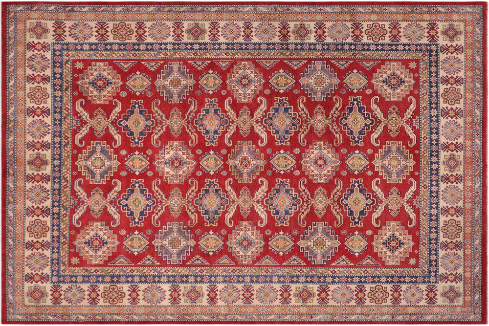 handmade Geometric Kazak Red Beige Hand-made RECTANGLE 100% WOOL area rug 9'X12'