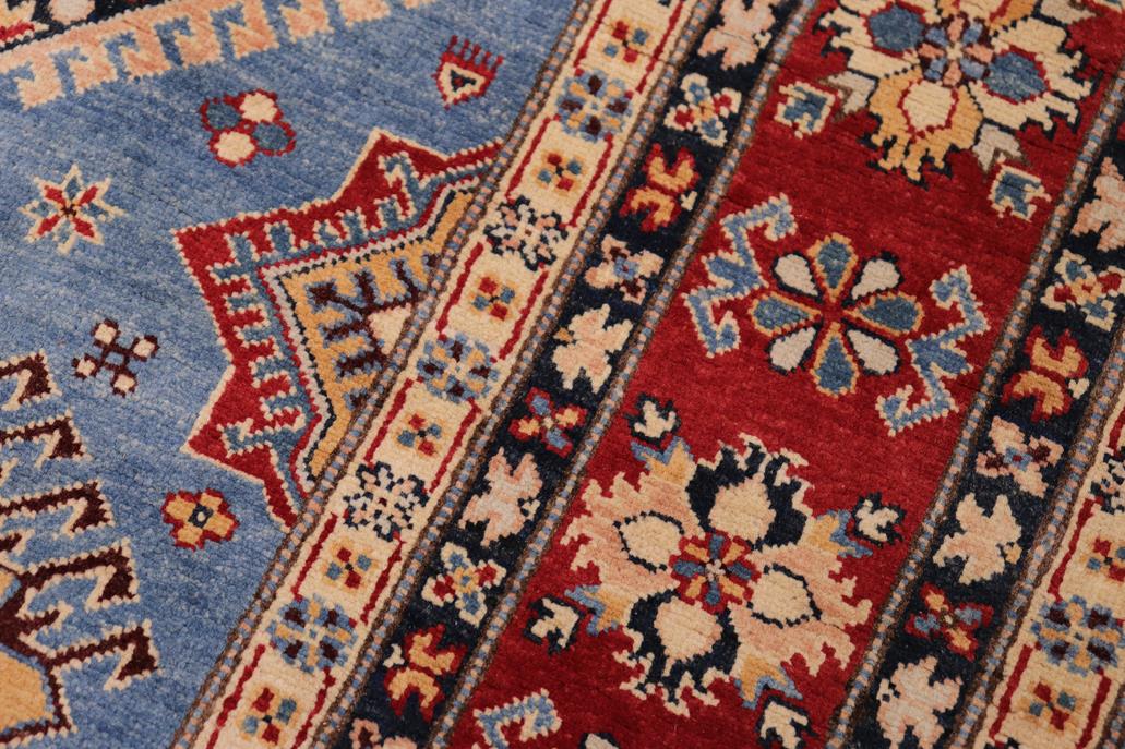 handmade Geometric Kazak Lt. Blue Red Hand-made RECTANGLE 100% WOOL area rug 8' x 10'