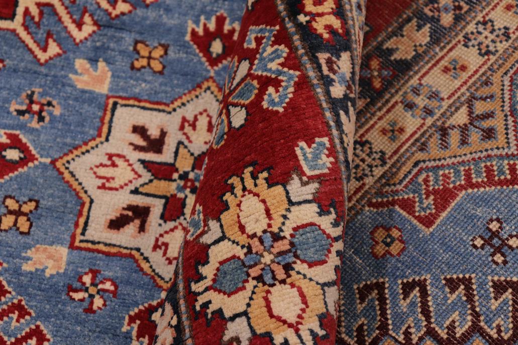 handmade Geometric Kazak Lt. Blue Red Hand-made RECTANGLE 100% WOOL area rug 8' x 10'