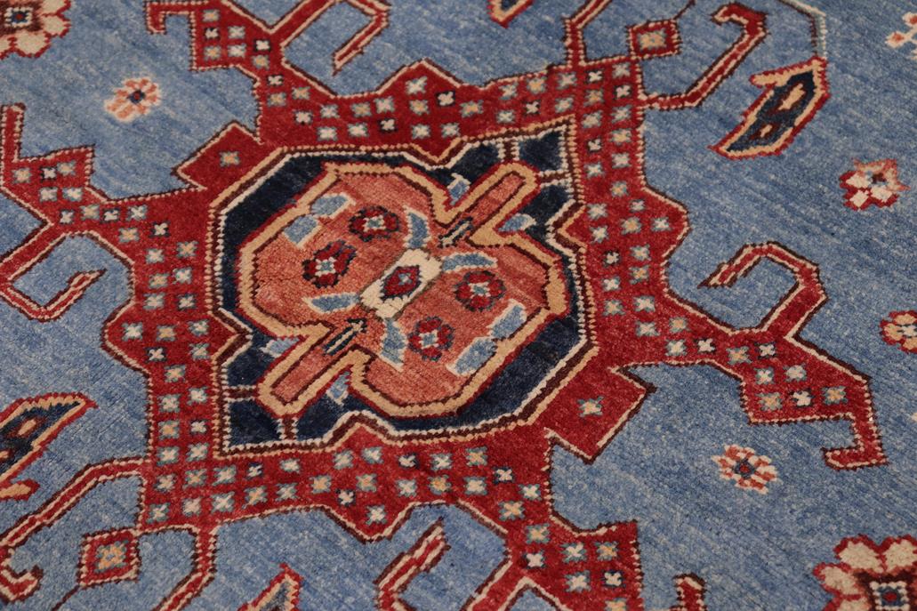 handmade Geometric Kazak Lt. Blue Red Hand-made RECTANGLE 100% WOOL area rug 8' x 10'