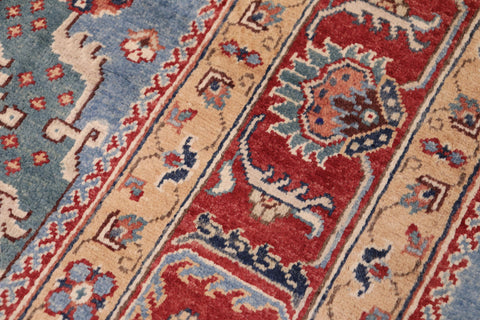 handmade Geometric Kazak Lt. Blue Red Hand-made RECTANGLE 100% WOOL area rug 8'X10'