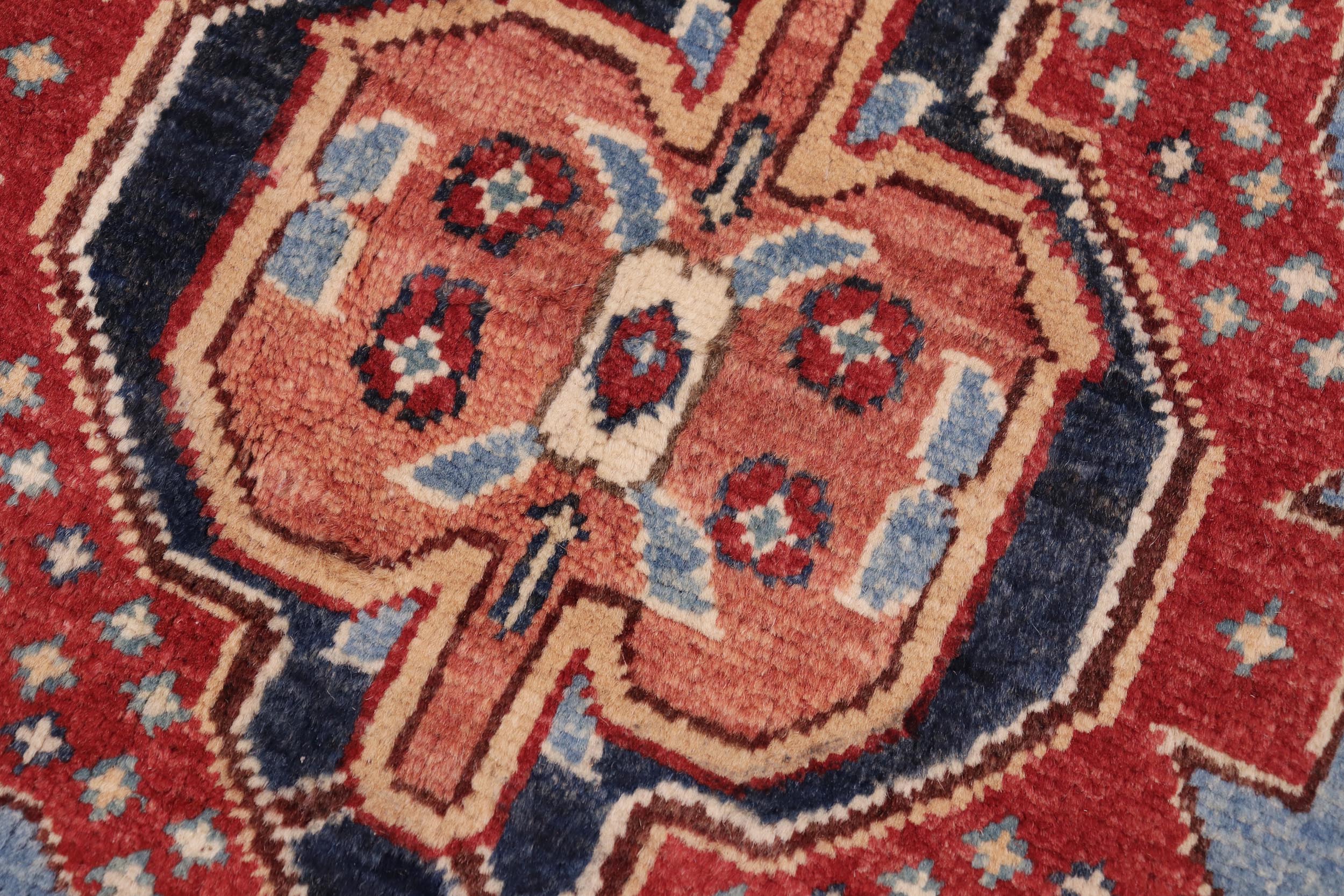 handmade Geometric Kazak Lt. Blue Red Hand-made RECTANGLE 100% WOOL area rug 8'X10'