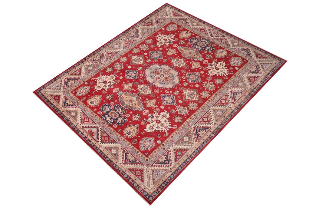 handmade Geometric Kazak Red Ivory Hand-made RECTANGLE 100% WOOL area rug 9' x 12'