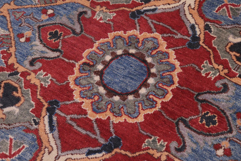 handmade Geometric Kazak Orange Blue Hand-made RECTANGLE 100% WOOL area rug 8'X10'