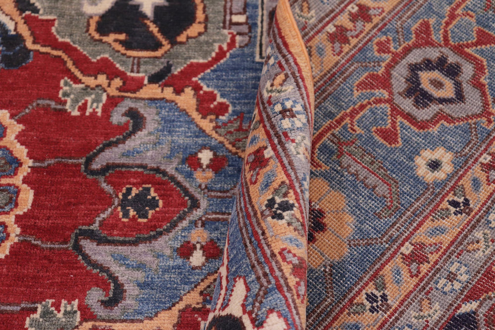 handmade Geometric Kazak Orange Blue Hand-made RECTANGLE 100% WOOL area rug 8'X10'