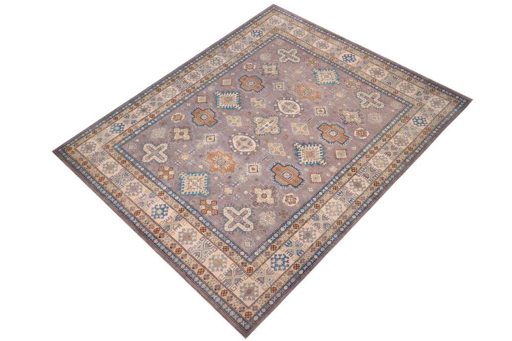 handmade Geometric Kazak Gray Ivory Hand-made RECTANGLE 100% WOOL area rug 8' x 10'