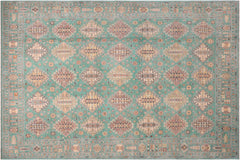 handmade Geometric Kazak Lt. Green Lt. Green Hand-made RECTANGLE 100% WOOL area rug 8'X10'