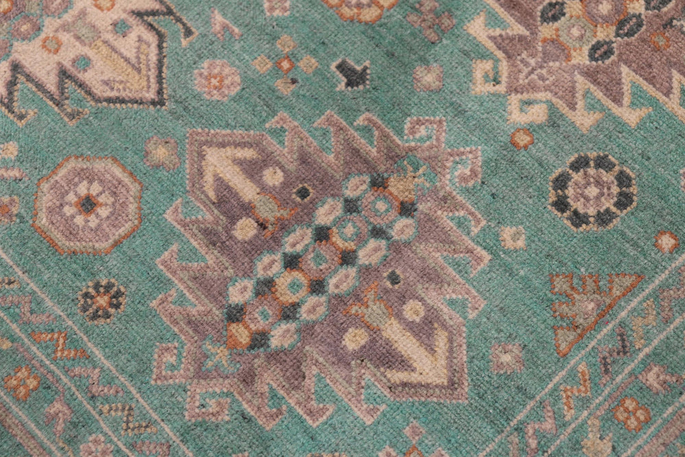 handmade Geometric Kazak Lt. Green Lt. Green Hand-made RECTANGLE 100% WOOL area rug 8'X10'