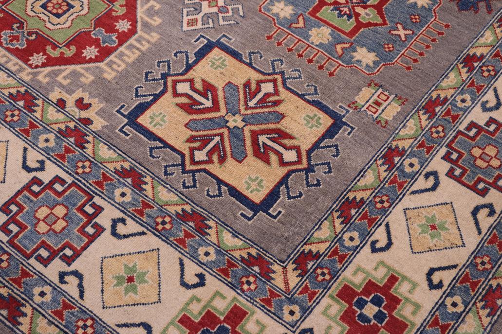 handmade Geometric Kazak Gray Ivory Hand-made RECTANGLE 100% WOOL area rug 8' x 10'