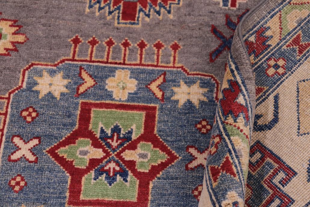 handmade Geometric Kazak Gray Ivory Hand-made RECTANGLE 100% WOOL area rug 8' x 10'