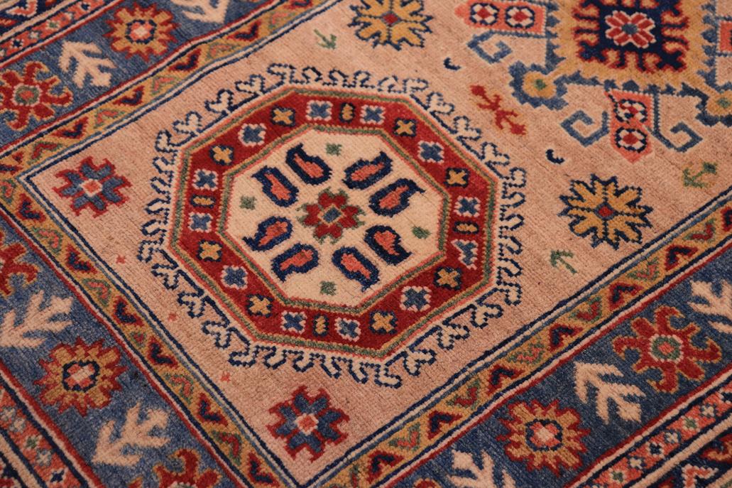 handmade Geometric Kazak Peach light Blue Hand-made RUNNER 100% WOOL area rug 3x10