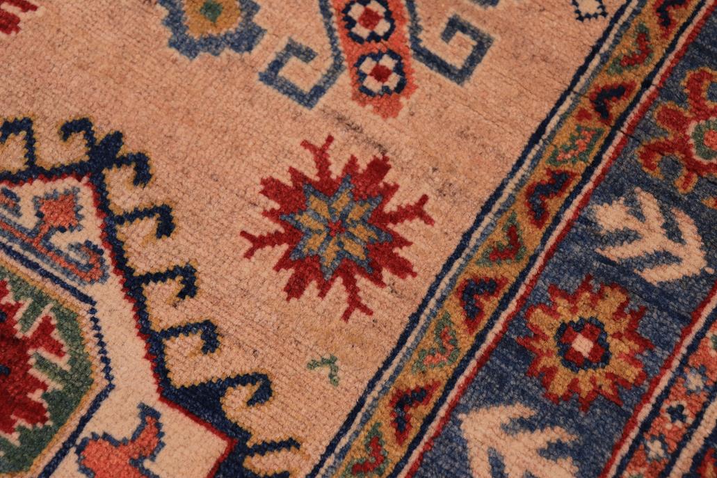 handmade Geometric Kazak Peach light Blue Hand-made RUNNER 100% WOOL area rug 3x10