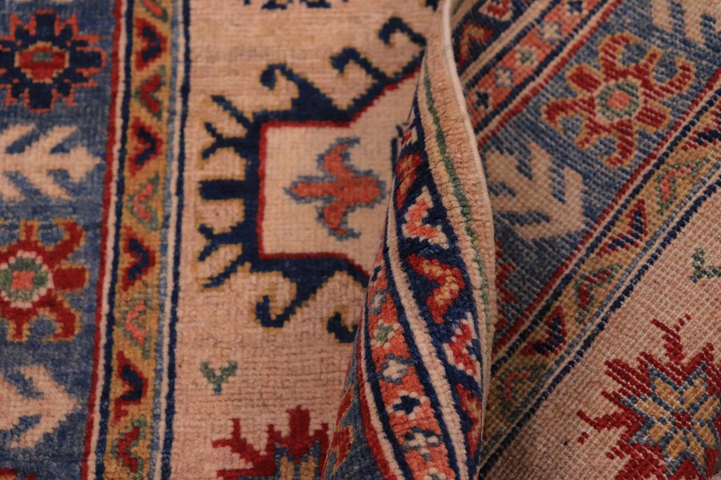 handmade Geometric Kazak Peach light Blue Hand-made RUNNER 100% WOOL area rug 3x10