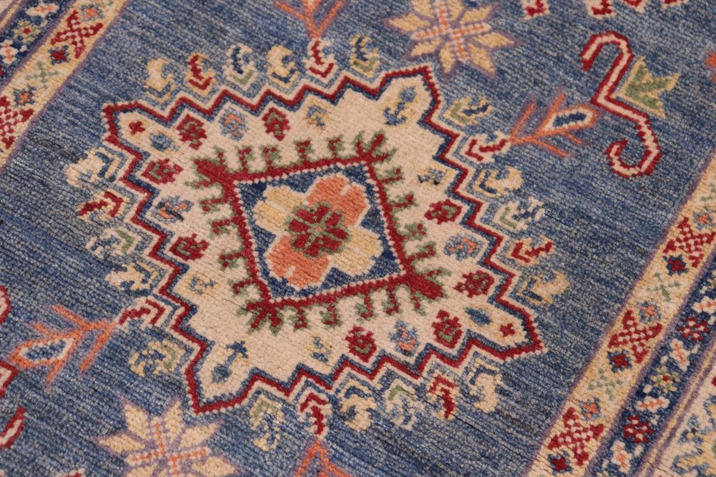 handmade Geometric Kazak light Blue Beige Hand-made RUNNER 100% WOOL area rug 3x10