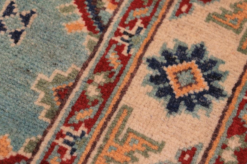 handmade Geometric Kazak light Green Beige Hand-made RUNNER 100% WOOL area rug 3x10