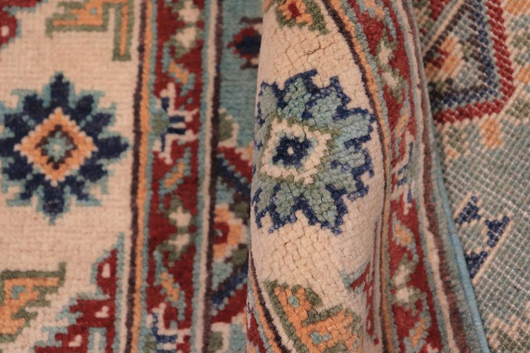 handmade Geometric Kazak light Green Beige Hand-made RUNNER 100% WOOL area rug 3x10