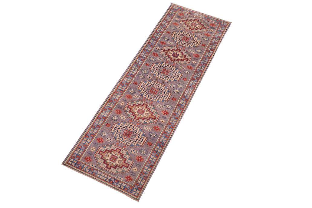 handmade Geometric Kazak Gray light Blue Hand-made RUNNER 100% WOOL area rug 3x10