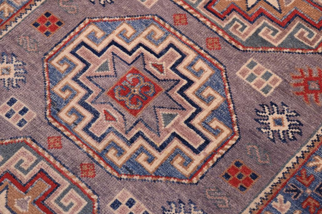 handmade Geometric Kazak Gray light Blue Hand-made RUNNER 100% WOOL area rug 3x10