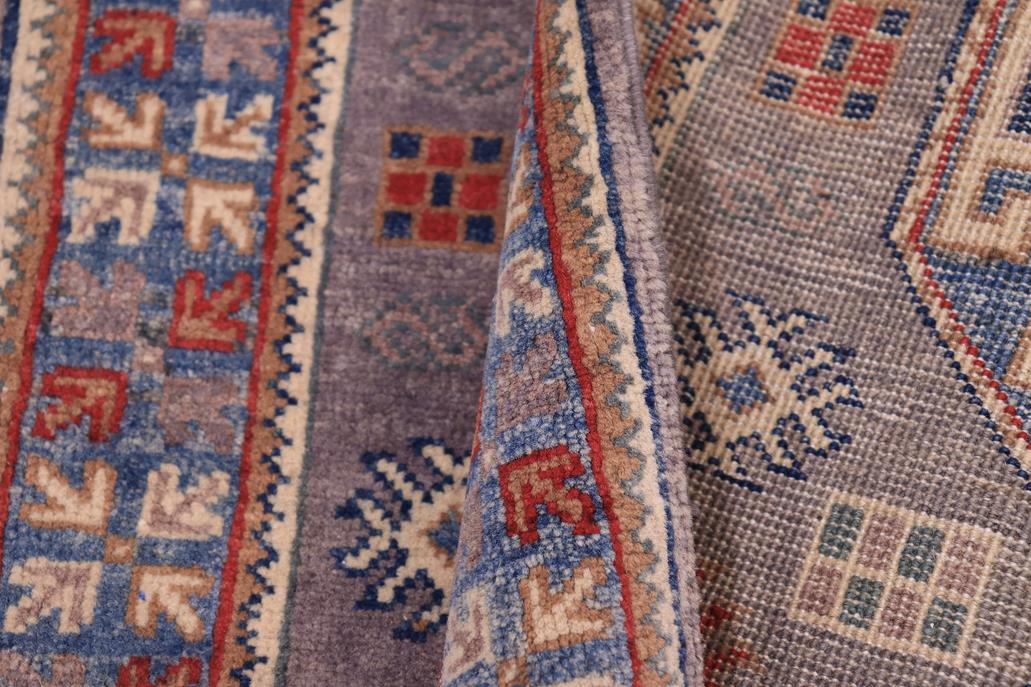 handmade Geometric Kazak Gray light Blue Hand-made RUNNER 100% WOOL area rug 3x10