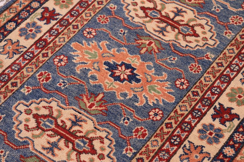 handmade Geometric Kazak light Blue Beige Hand-made RUNNER 100% WOOL area rug 3x10