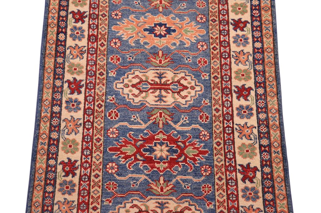 handmade Geometric Kazak light Blue Beige Hand-made RUNNER 100% WOOL area rug 3x10