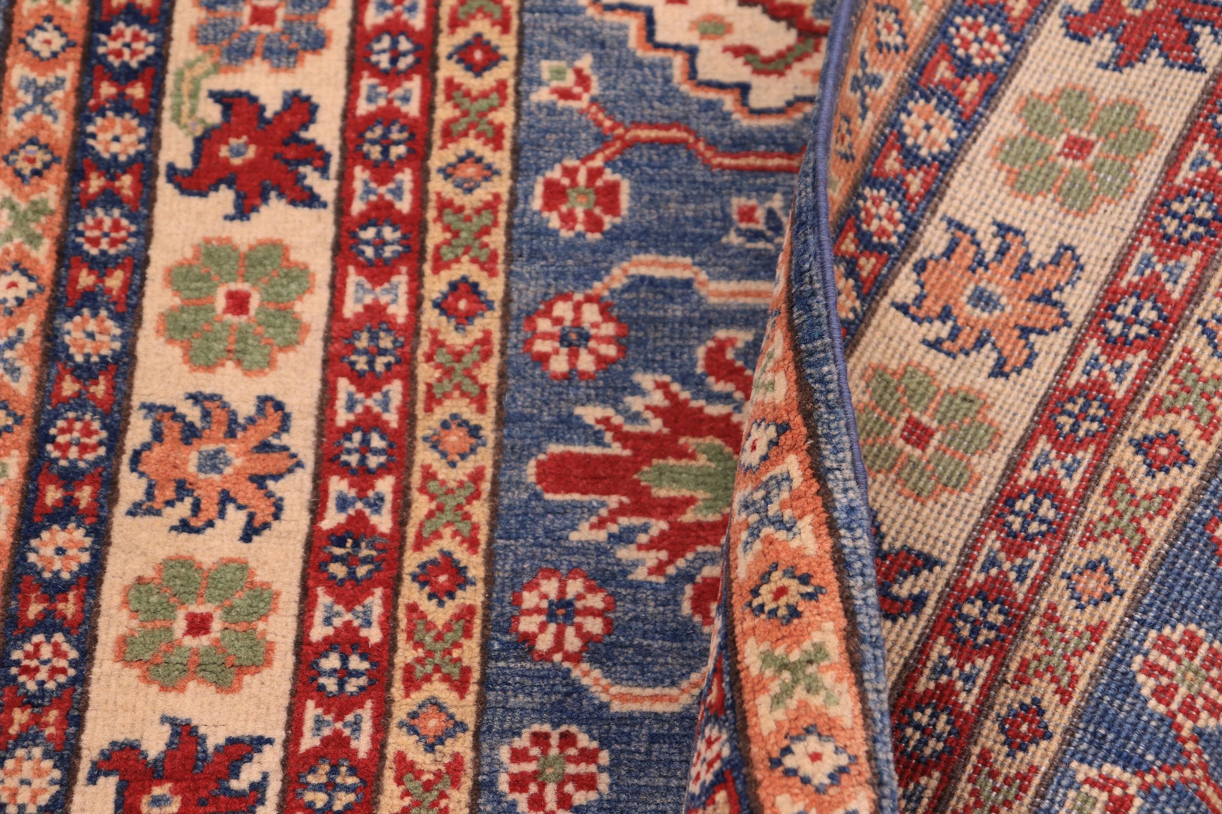 handmade Geometric Kazak light Blue Beige Hand-made RUNNER 100% WOOL area rug 3x14