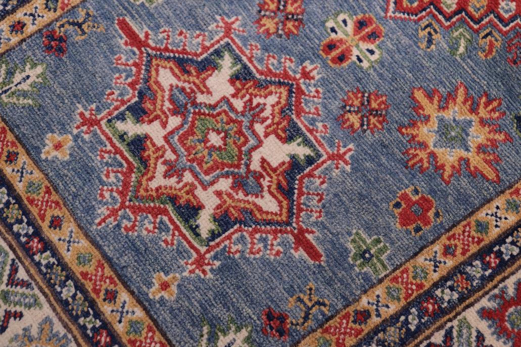 handmade Geometric Kazak light Blue Beige Hand-made RUNNER 100% WOOL area rug 3x10