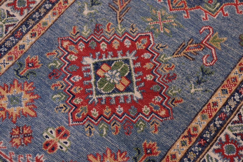 handmade Geometric Kazak light Blue Beige Hand-made RUNNER 100% WOOL area rug 3x10