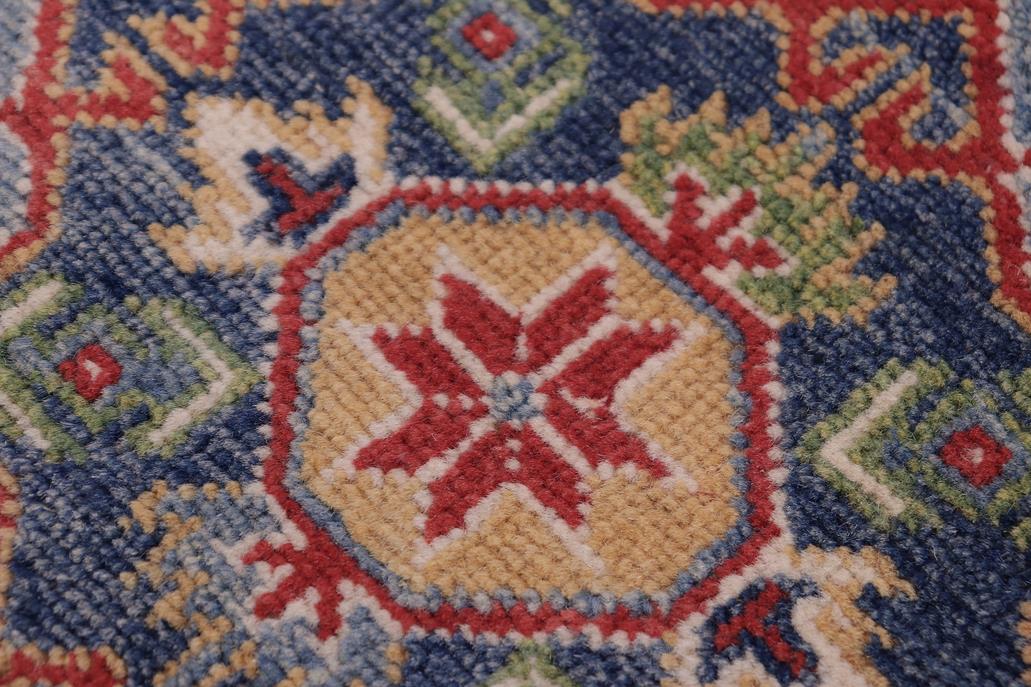handmade Geometric Kazak light Blue Beige Hand-made RUNNER 100% WOOL area rug 3x10