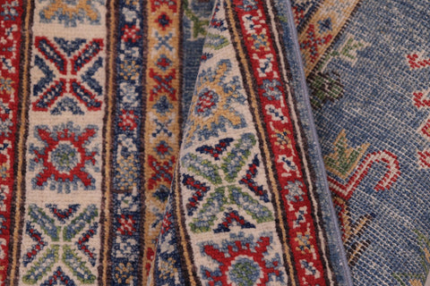 handmade Geometric kazak light Blue Ivory Hand-made RUNNER 100% WOOL area rug 2x6