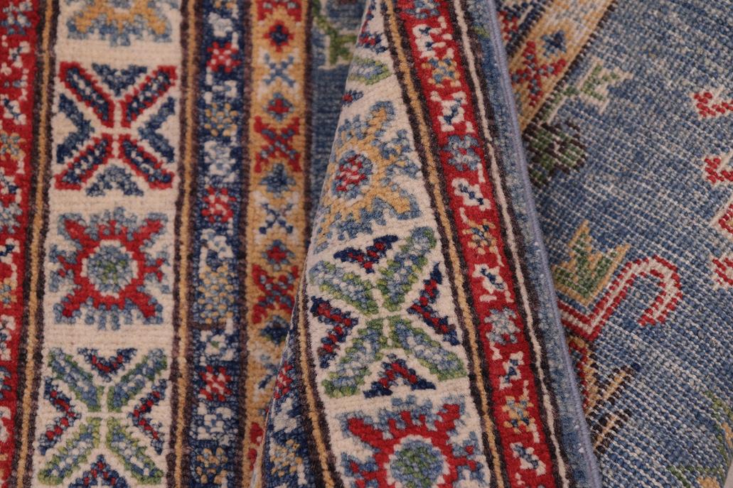 handmade Geometric Kazak light Blue Beige Hand-made RUNNER 100% WOOL area rug 3x10