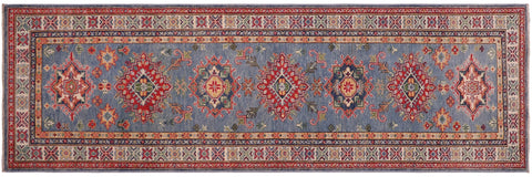 Tribal Kazak Peyton Light Blue/Beige Wool Runner - 2'8''X9'6''