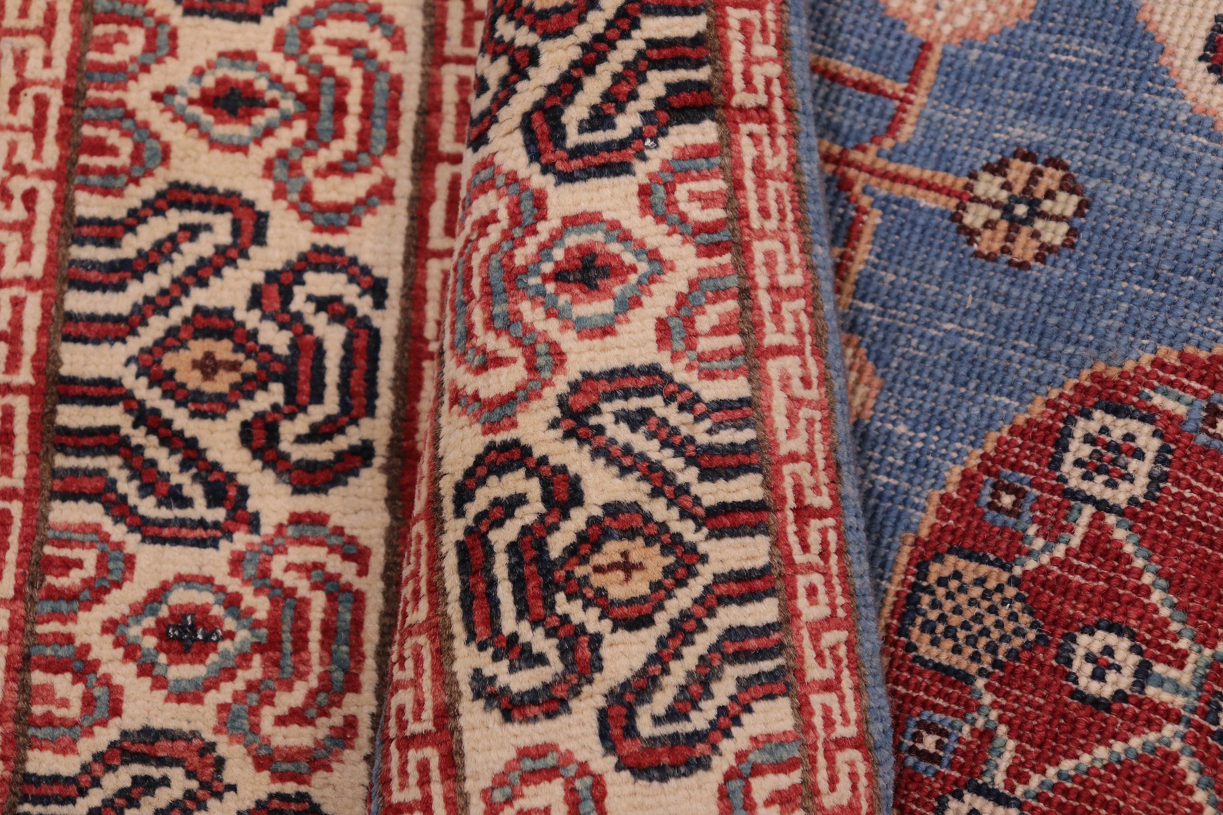 handmade Geometric Kazak Peach light Blue Hand-made RUNNER 100% WOOL area rug 3x10