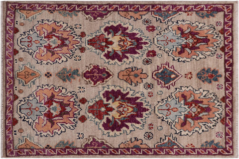 Eclectic Ziegler Brixton Gray/Purple Wool Rug - 2'0'' x 3'0''