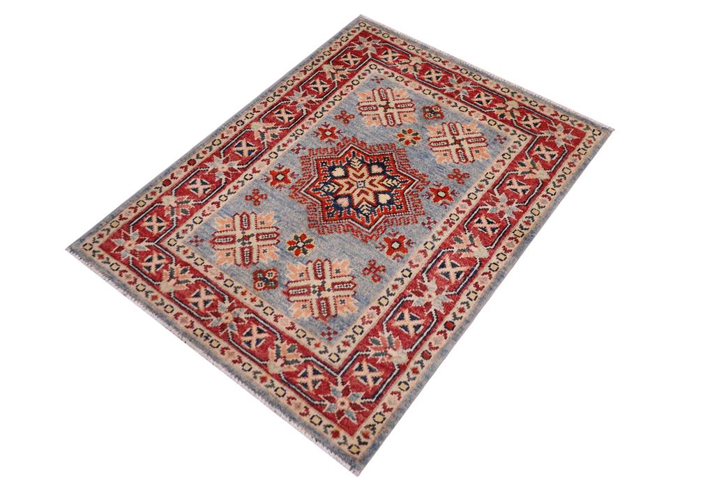 handmade Geometric Kazak Lt. Blue Red Hand-made RECTANGLE 100% WOOL area rug 2' x 3'