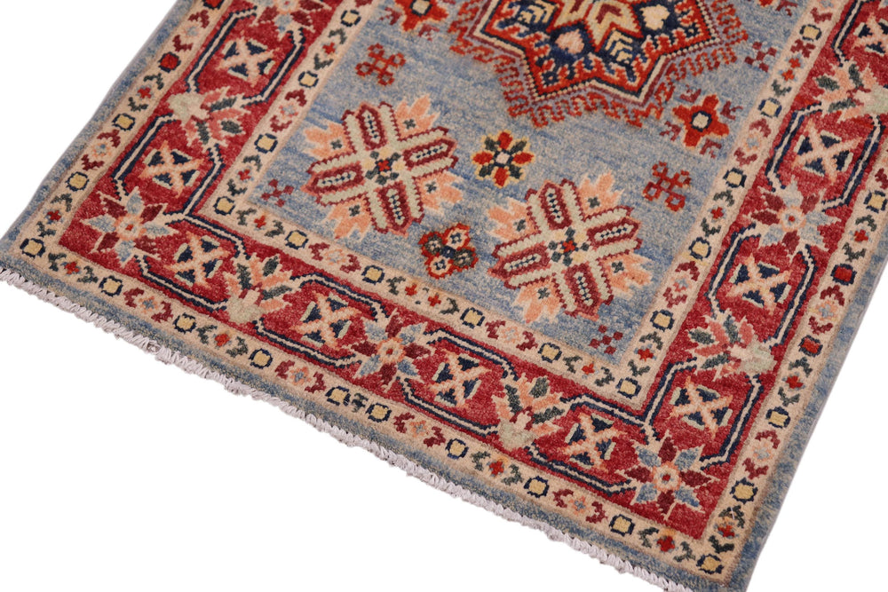 handmade Geometric Kazak Lt. Blue Red Hand-made RECTANGLE 100% WOOL area rug 2'X3'