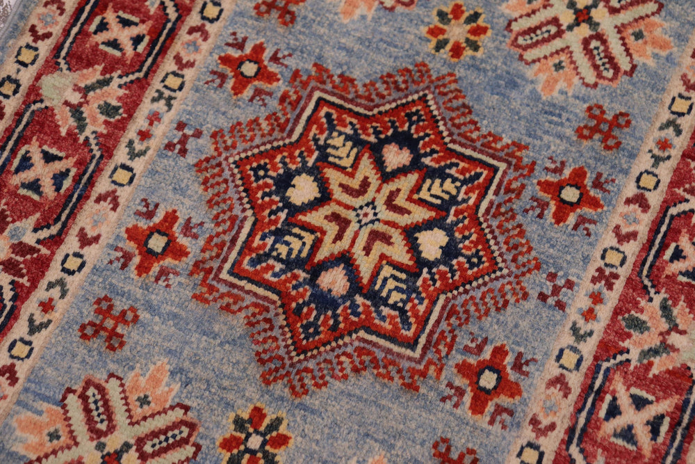 handmade Geometric Kazak Lt. Blue Red Hand-made RECTANGLE 100% WOOL area rug 2'X3'