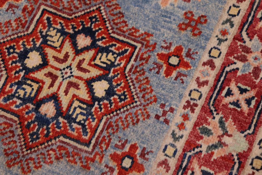 handmade Geometric Kazak Lt. Blue Red Hand-made RECTANGLE 100% WOOL area rug 2' x 3'
