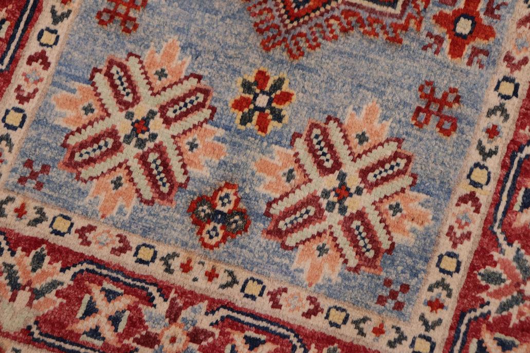 handmade Geometric Kazak Lt. Blue Red Hand-made RECTANGLE 100% WOOL area rug 2' x 3'