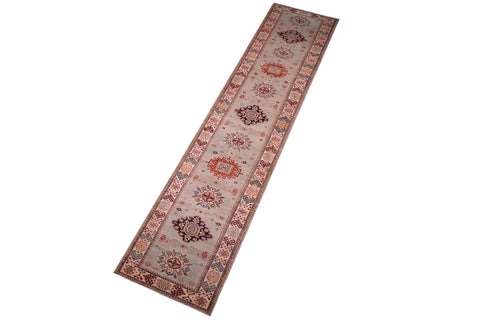 handmade Geometric kazak Gray Beige Hand-made RUNNER 100% WOOL area rug 3x17