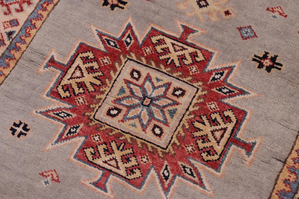 handmade Geometric kazak Gray Beige Hand-made RUNNER 100% WOOL area rug 3x17