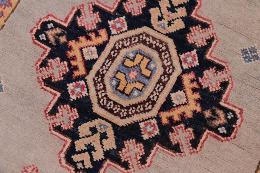 handmade Geometric kazak Gray Beige Hand-made RUNNER 100% WOOL area rug 3x17