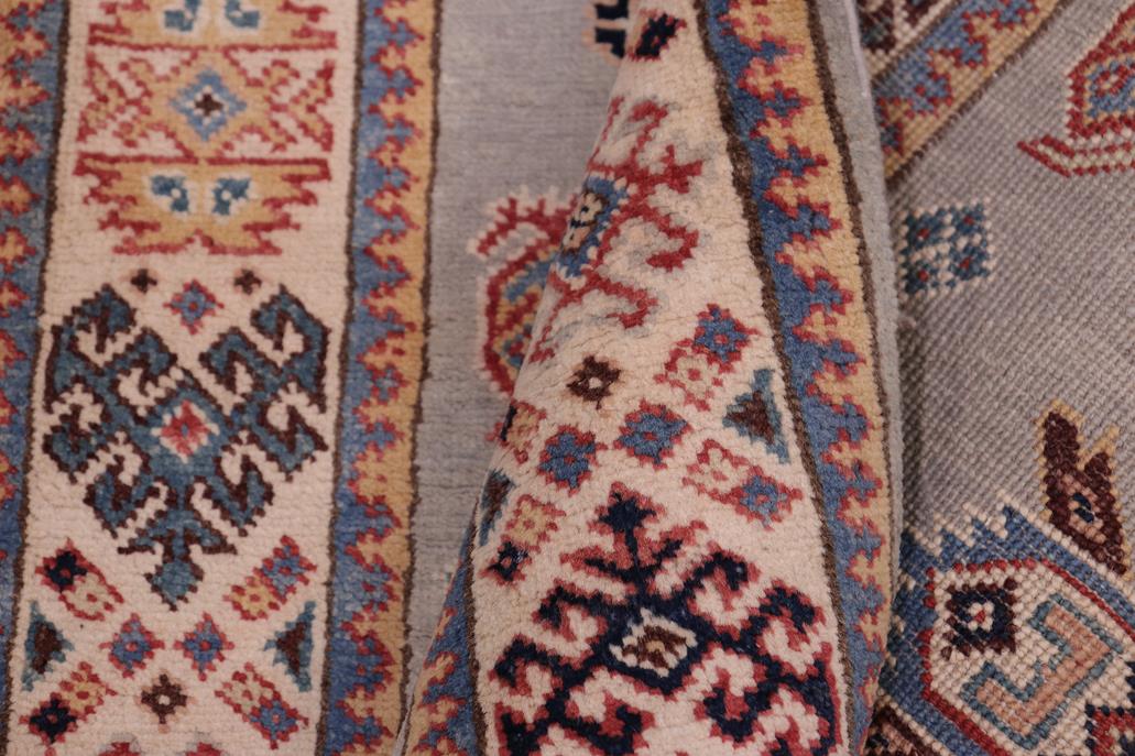 handmade Geometric kazak Gray Beige Hand-made RUNNER 100% WOOL area rug 3x17