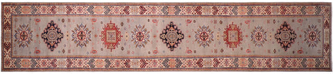handmade Geometric kazak Gray Beige Hand-made RUNNER 100% WOOL area rug 3x17