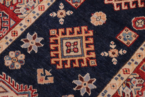 handmade Geometric kazak Blue Red Hand-made RUNNER 100% WOOL area rug 2x10