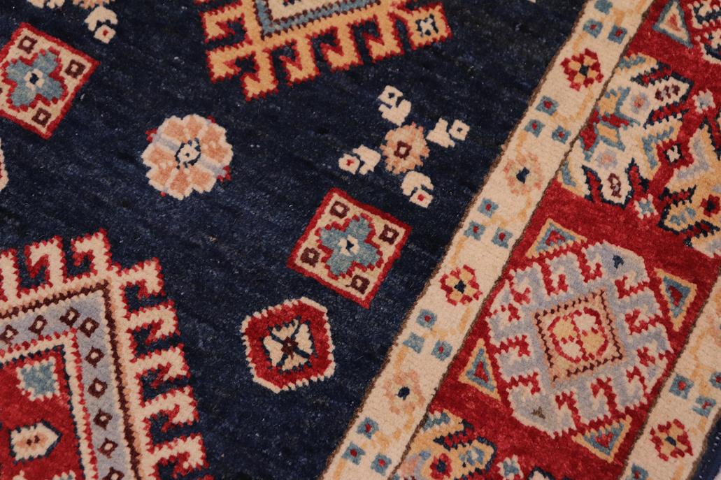 handmade Geometric kazak Blue Red Hand-made RUNNER 100% WOOL area rug 2x10