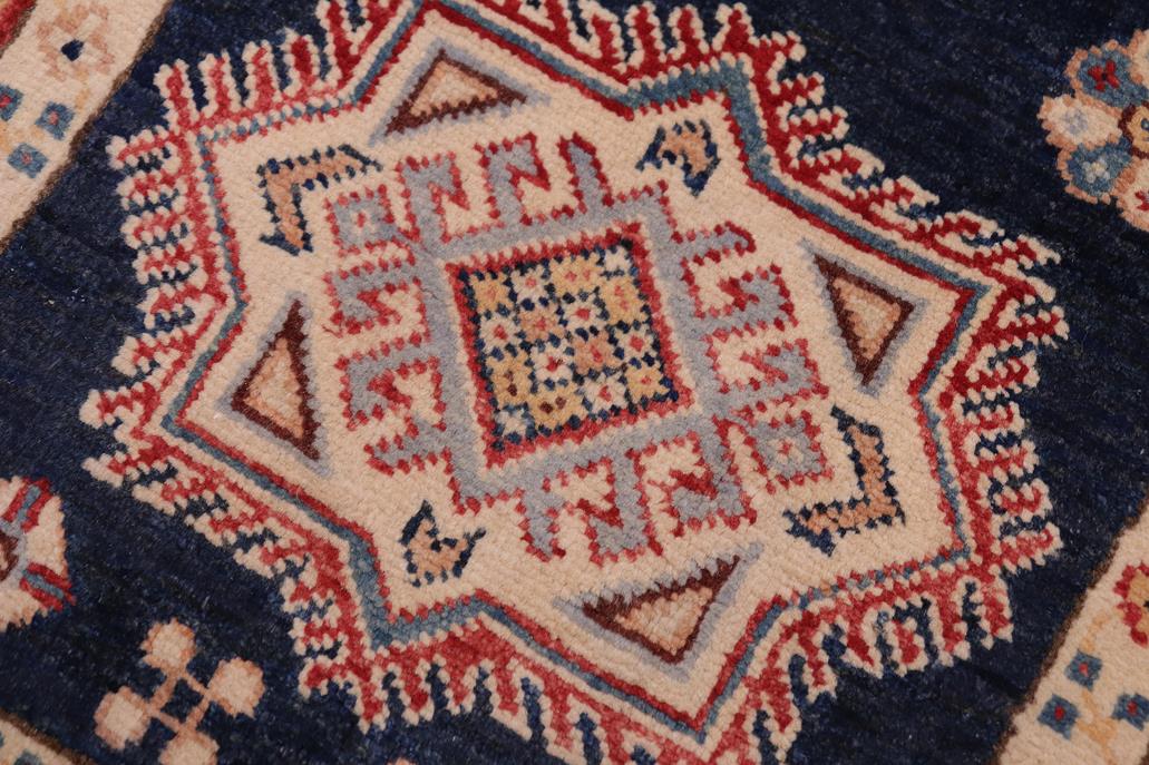 handmade Geometric kazak Blue Red Hand-made RUNNER 100% WOOL area rug 2x10